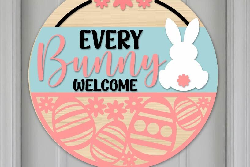 Intra απο ξύλο plywood  Χρώμα wenge 3mm-4mm πάχος - Κάθε Bunny Welcome Sign Cut File Δίασταση 4x4 cm INTRAFABR-95304169