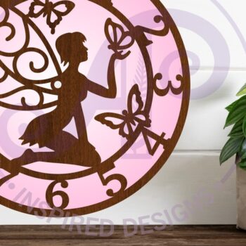 Intra απο ξύλο plywood Χρώμα wenge 3mm-4mm πάχος - Ρολόι τοίχου Laser Fairy and Butterflies Δίασταση 30x20 cm INTRAFABR-93697317 - Image 1