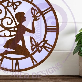 Intra απο ξύλο plywood Χρώμα wenge 3mm-4mm πάχος - Ρολόι τοίχου Laser Fairy and Butterflies Δίασταση 30x20 cm INTRAFABR-93697317 - Image 2