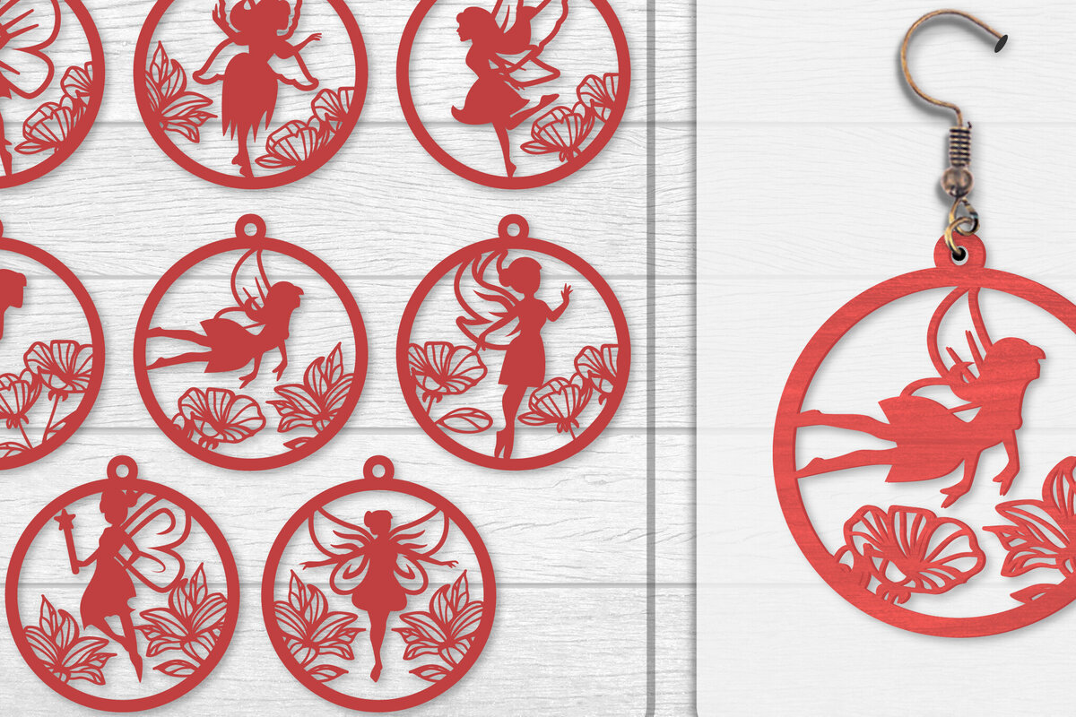 Intra απο ξύλο plywood  Χρώμα wenge 3mm-4mm πάχος - Σκουλαρίκια Fairy Lasercut BNDLES 8 ΣΧΕΔΙΑ Δίασταση 3x3 cm INTRAFABR-123409104