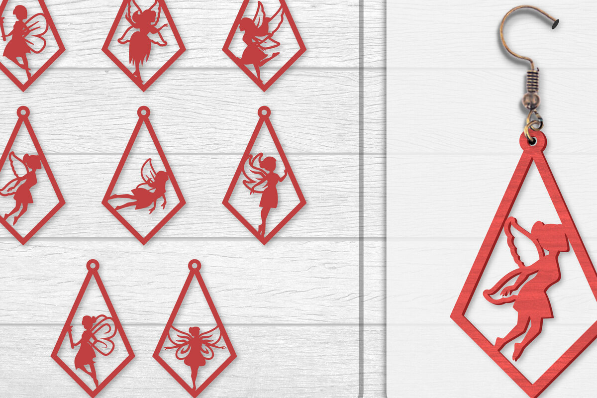 Intra απο ξύλο plywood  Χρώμα wenge 3mm-4mm πάχος - Σκουλαρίκια Fairy Lasercut BNDLES 8 ΣΧΕΔΙΑ Δίασταση 3x3 cm INTRAFABR-123409127