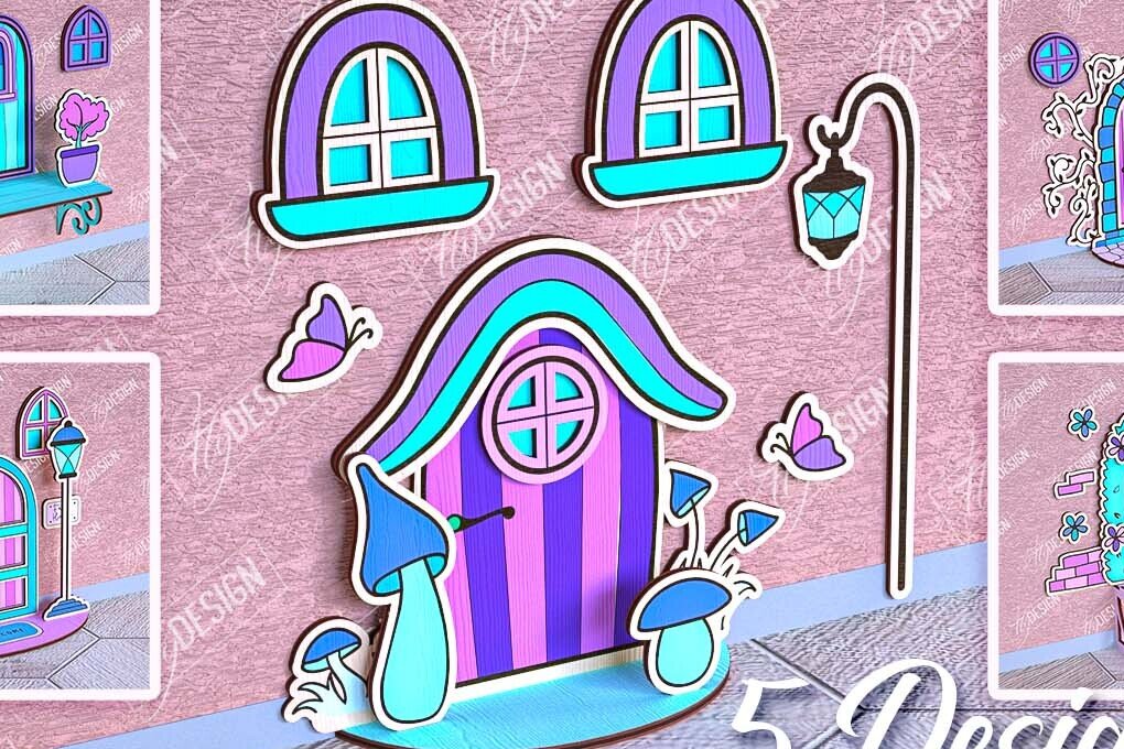 Intra απο ξύλο plywood  Χρώμα wenge 3mm-4mm πάχος - Πακέτο κοπής Laser Door Fairy Garden Δίασταση 30x20 cm INTRAFABR-79193421