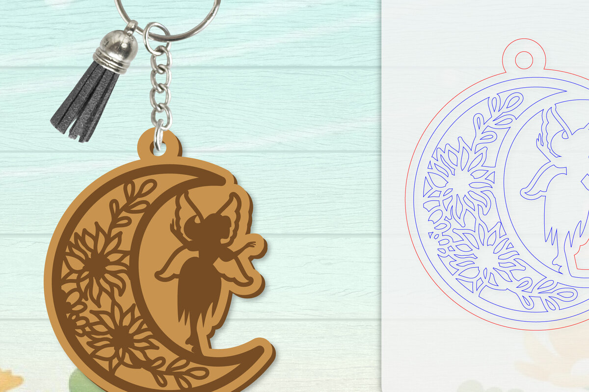 Intra απο ξύλο plywood  Χρώμα wenge 3mm-4mm πάχος - Μπρελόκ Fairy Lasercut Δίασταση 4x4 cm INTRAFABR-88357720