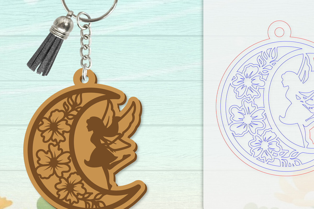 Intra απο ξύλο plywood  Χρώμα wenge 3mm-4mm πάχος - Μπρελόκ Fairy Lasercut Δίασταση 4x4 cm INTRAFABR-68039288