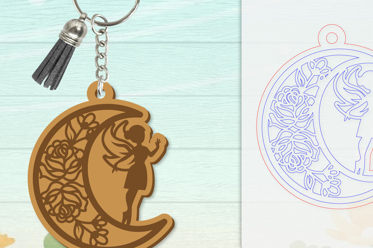 Intra απο ξύλο plywood  Χρώμα wenge 3mm-4mm πάχος - Μπρελόκ Fairy Lasercut Δίασταση 4x4 cm INTRAFABR-85360875