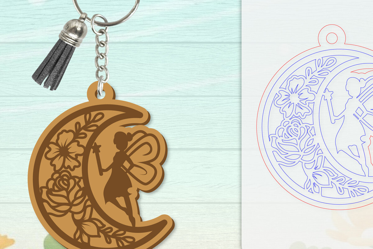 Intra απο ξύλο plywood  Χρώμα wenge 3mm-4mm πάχος - Μπρελόκ Fairy Lasercut Δίασταση 4x4 cm INTRAFABR-95609678