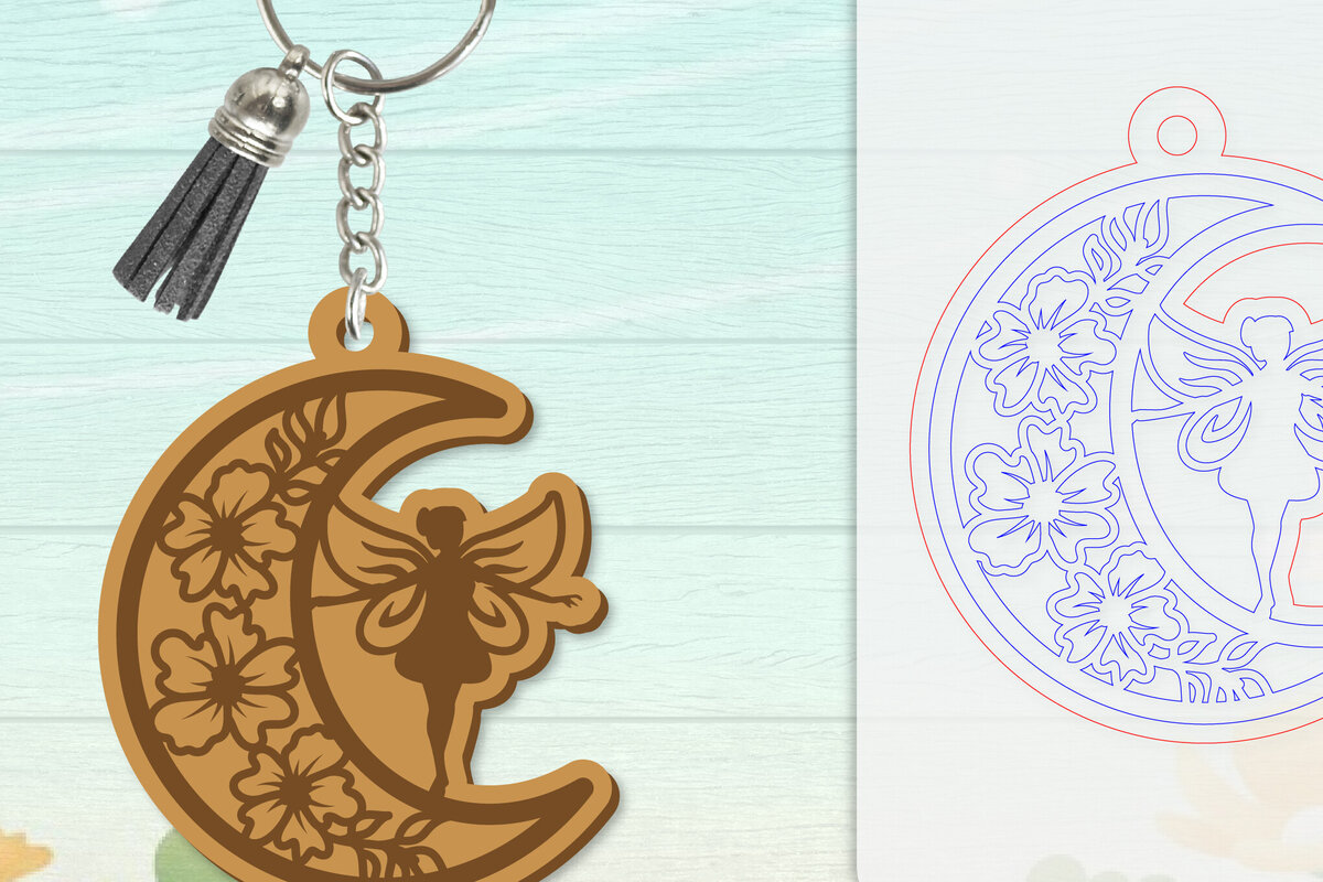 Intra απο ξύλο plywood  Χρώμα wenge 3mm-4mm πάχος - Μπρελόκ Fairy Lasercut Δίασταση 4x4 cm INTRAFABR-87306007