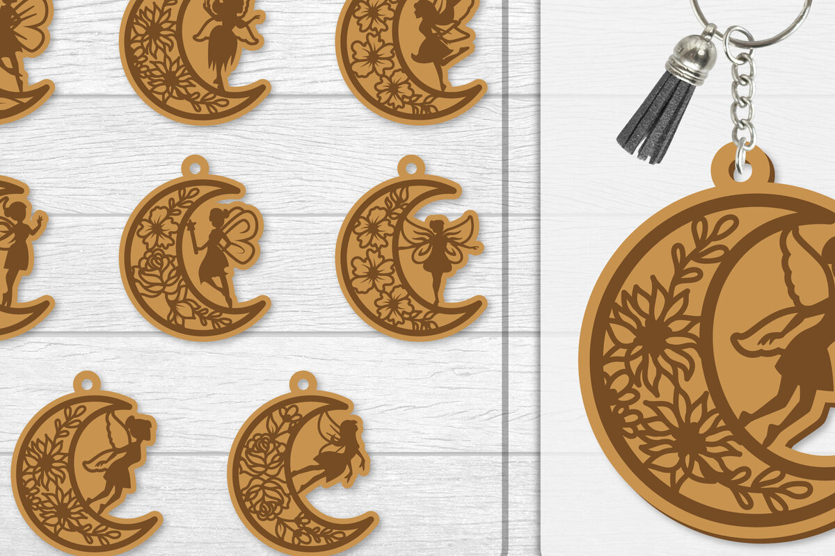 Intra απο ξύλο plywood  Χρώμα wenge 3mm-4mm πάχος - Μπρελόκ Fairy Lasercut Δίασταση 4x4 cm INTRAFABR-88132881