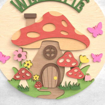 Intra απο ξύλο plywood Χρώμα wenge 3mm-4mm πάχος - Σημάδι καλωσορίσματος Fairy Mushroom House Δίασταση 30x20 cm INTRAFABR-87775087 - Image 1