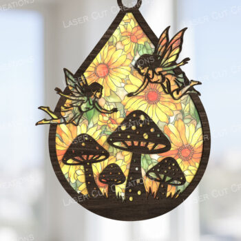 Intra απο ξύλο plywood Χρώμα wenge 3mm-4mm πάχος - Fairy & Mushroom Suncatcher Δίασταση 30x20 cm INTRAFABR-87775133 - Image 1