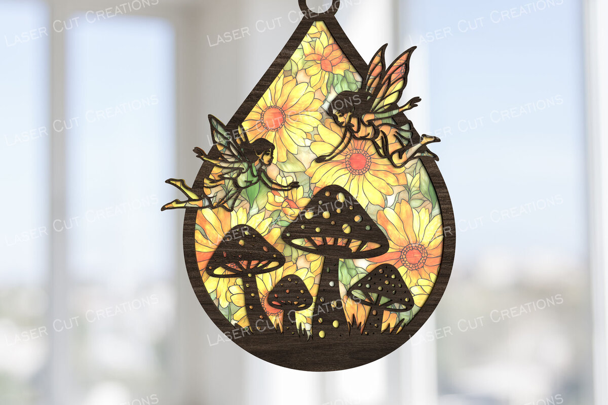 Intra απο ξύλο plywood  Χρώμα wenge 3mm-4mm πάχος - Fairy &amp; Mushroom Suncatcher Δίασταση 30x20 cm INTRAFABR-87775133