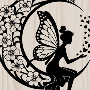 Intra απο ξύλο plywood  Χρώμα wenge 3mm-4mm πάχος - Fairy on Crescent Moon , Αποκοπή υ Δίασταση 20x20 cm INTRAFABR-87774589