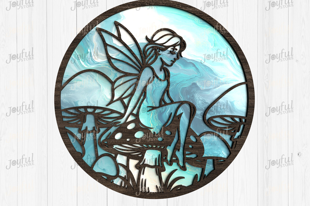 Intra απο ξύλο plywood  Χρώμα wenge 3mm-4mm πάχος - Fairy on Mushroom Suncatcher Δίασταση 30x20 cm INTRAFABR-87775448