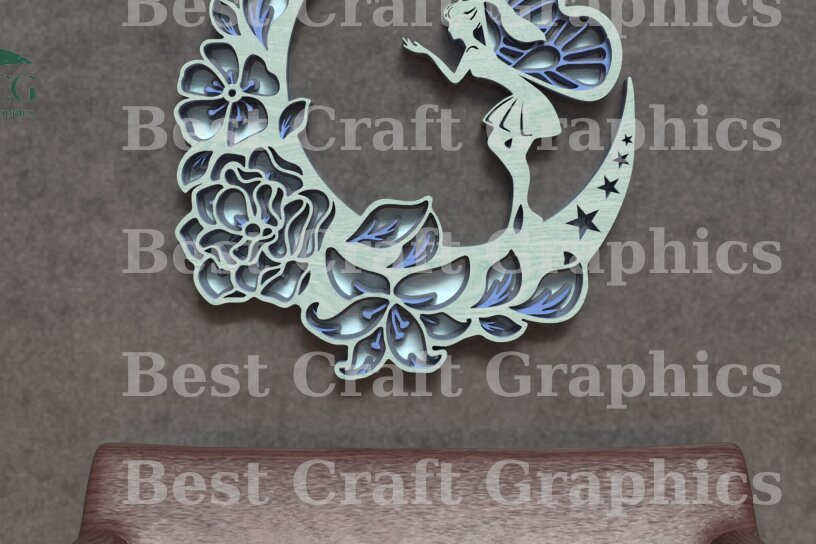 Intra απο ξύλο plywood  Χρώμα wenge 3mm-4mm πάχος - Laser Fairy on the Moon Δίασταση 20x20 cm INTRAFABR-87774639