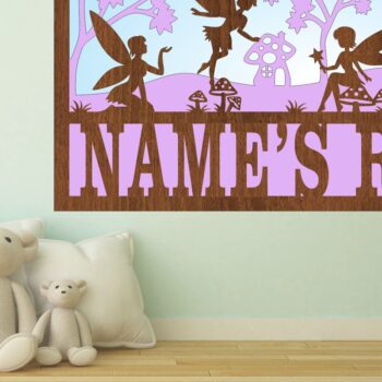 Intra απο ξύλο plywood  Χρώμα wenge 3mm-4mm πάχος - Σημάδι ονόματος σκηνής Fairy Laser 3 επιπέδων Δίασταση 30x20 cm INTRAFABR-87774784 - Image 1