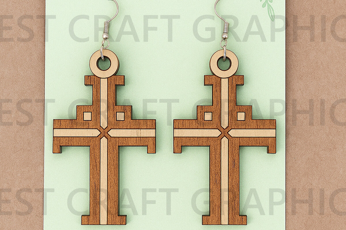 Intra απο ξύλο plywood  Χρώμα wenge 3mm-4mm πάχος - Faith Cross Earrings Δίασταση 3x3 cm INTRAFABR-50099791