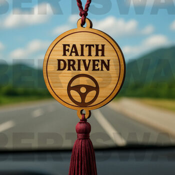 Intra απο ξύλο plywood  Χρώμα wenge 3mm-4mm πάχος - Faith Driven Steering Wheel Charm Δίασταση 4x4 cm INTRAFABR-118644478 - Image 1
