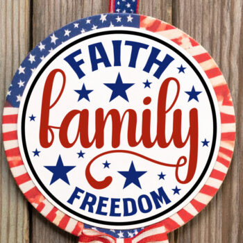 Intra απο ξύλο plywood  Χρώμα wenge 3mm-4mm πάχος - Faith Family Freedom USA στρογγυλή πινακίδα πόρτας Δίασταση 40x50 cm INTRAFABR-118485966 - Image 3
