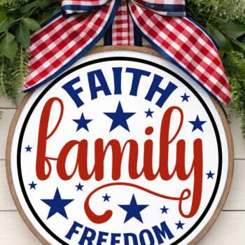 Intra απο ξύλο plywood  Χρώμα wenge 3mm-4mm πάχος - Faith Family Freedom USA στρογγυλή πινακίδα πόρτας Δίασταση 40x50 cm INTRAFABR-118485966 - Image 6
