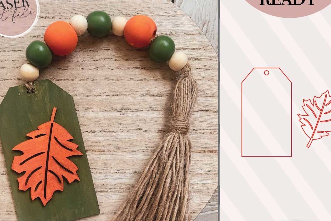 Intra απο ξύλο plywood  Χρώμα wenge 3mm-4mm πάχος - Φθινοπωρινό Beaded Garland Tag αποκοπής Δίασταση 30x20 cm INTRAFABR-119533943