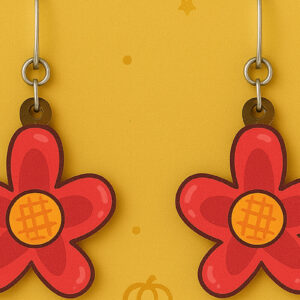 Intra απο ξύλο plywood  Χρώμα wenge 3mm-4mm πάχος - Φθινοπωρινά λουλούδια σκουλαρίκια Δίασταση 3x3 cm INTRAFABR-95650924