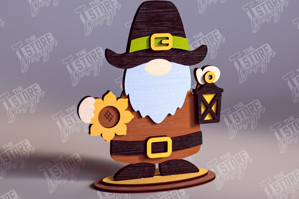 Intra απο ξύλο plywood  Χρώμα wenge 3mm-4mm πάχος - Fall Gnomes | Φθινοπωρινό σχέδιο | CNC Δίασταση 15x15 cm INTRAFABR-71786764