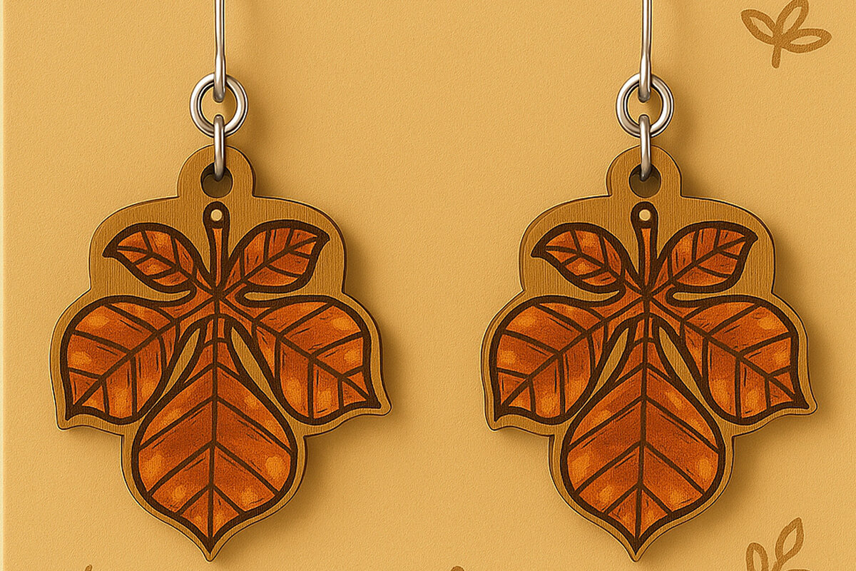 Intra απο ξύλο plywood  Χρώμα wenge 3mm-4mm πάχος - Φθινοπωρινά Σκουλαρίκια Cut Files Δίασταση 3x3 cm INTRAFABR-80062896