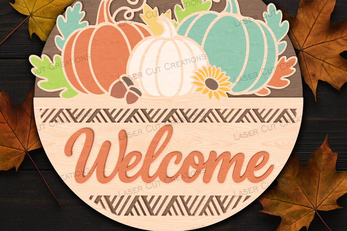 Intra απο ξύλο plywood  Χρώμα wenge 3mm-4mm πάχος - Σήμα καλωσορίσματος Fall Pumpkin Δίασταση 15x15 cm INTRAFABR-80089916