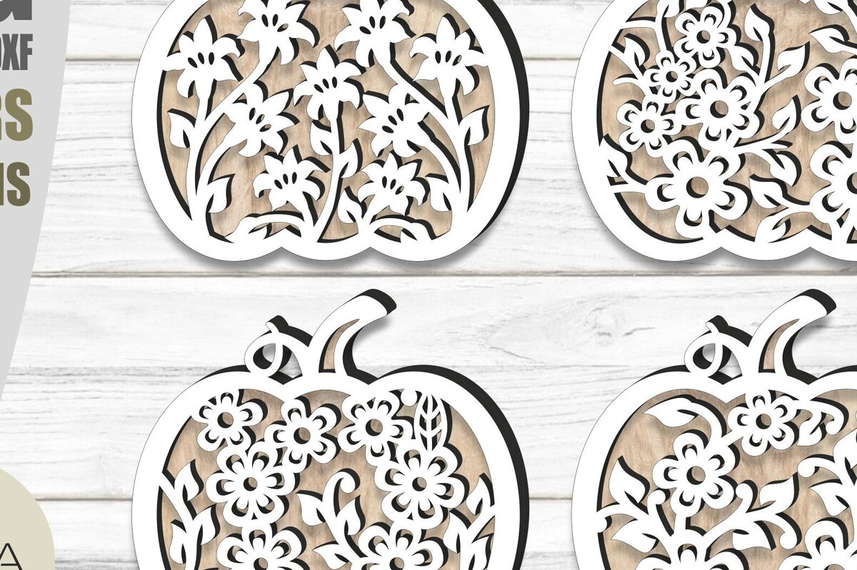 Intra απο ξύλο plywood  Χρώμα wenge 3mm-4mm πάχος - Fall Pumpkins Bundle , κοπής με λέιζερ Δίασταση 15x15 cm INTRAFABR-80089928