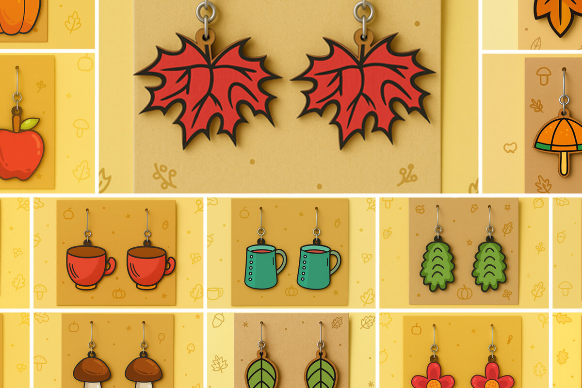 Intra απο ξύλο plywood  Χρώμα wenge 3mm-4mm πάχος - Πακέτο κοπής με λέιζερ σκουλαρίκι Fall Δίασταση 3x3 cm INTRAFABR-74187717