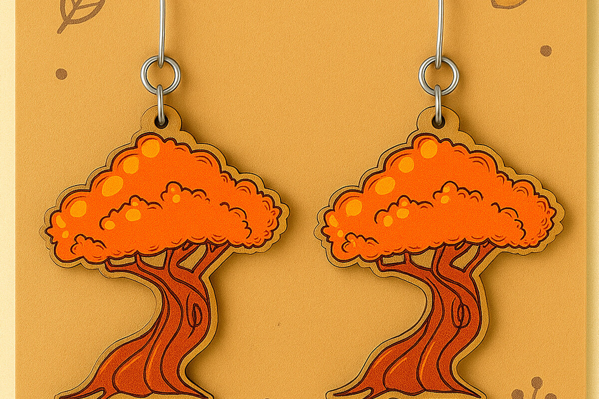 Intra απο ξύλο plywood  Χρώμα wenge 3mm-4mm πάχος - Φθινοπωρινά σκουλαρίκια Cut Δίασταση 3x3 cm INTRAFABR-101841349