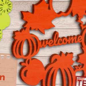 Intra απο ξύλο plywood  Χρώμα wenge 3mm-4mm πάχος - Φθινοπωρινό στεφάνι, Κρεμάστρα πόρτας Leaves Apples Δίασταση 30x20 cm INTRAFABR-67505211