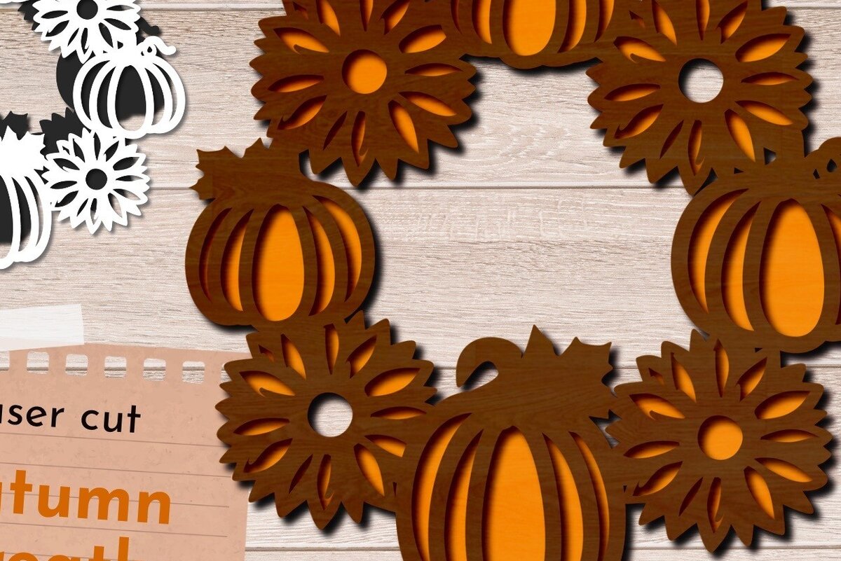 Intra απο ξύλο plywood  Χρώμα wenge 3mm-4mm πάχος - Φθινοπωρινό στεφάνι, κρεμάστρα πόρτας κολοκύθας, φθινόπωρο Δίασταση 30x20 cm INTRAFABR-67524438