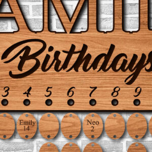 Intra απο ξύλο plywood  Χρώμα wenge 3mm-4mm πάχος - Ημερολόγιο γενεθλίων οικογένειας Δίασταση 20x20 cm INTRAFABR-65468036