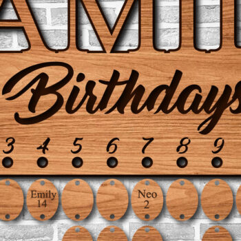 Intra απο ξύλο plywood  Χρώμα wenge 3mm-4mm πάχος - Ημερολόγιο γενεθλίων οικογένειας Δίασταση 20x20 cm INTRAFABR-65468036 - Image 1