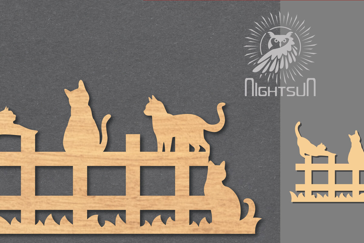 Intra απο ξύλο plywood  Χρώμα wenge 3mm-4mm πάχος - Οικογενειακή γάτα στο φράχτη Δίασταση 20x20 cm INTRAFABR-79375435