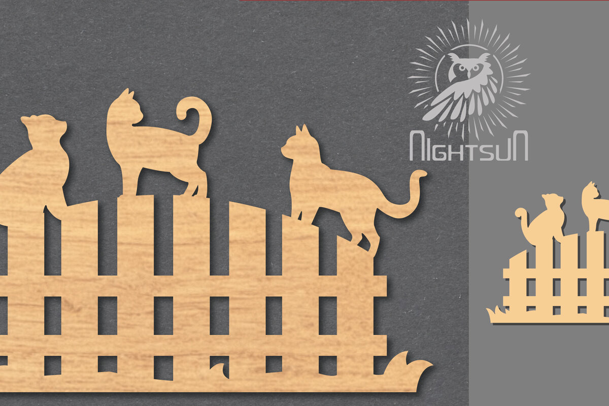 Intra απο ξύλο plywood  Χρώμα wenge 3mm-4mm πάχος - Οικογενειακή γάτα στο φράχτη Δίασταση 20x20 cm INTRAFABR-93102035