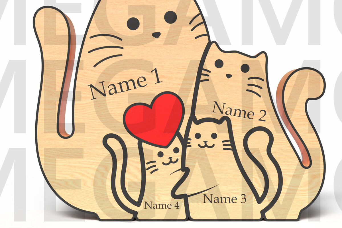 Intra απο ξύλο plywood  Χρώμα wenge 3mm-4mm πάχος - Οικογενειακές γάτες με καρδιάς Δίασταση 20x20 cm INTRAFABR-57244965
