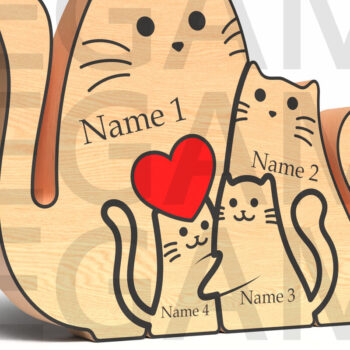 Intra απο ξύλο plywood  Χρώμα wenge 3mm-4mm πάχος - Οικογενειακές γάτες με καρδιάς Δίασταση 20x20 cm INTRAFABR-57244965 - Image 2