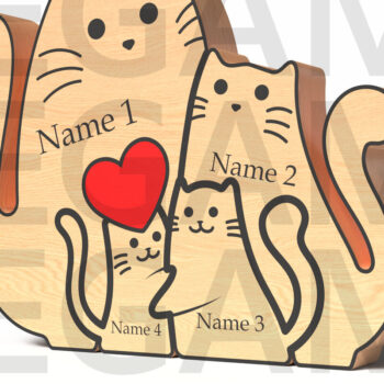 Intra απο ξύλο plywood  Χρώμα wenge 3mm-4mm πάχος - Οικογενειακές γάτες με καρδιάς Δίασταση 20x20 cm INTRAFABR-57244965 - Image 3