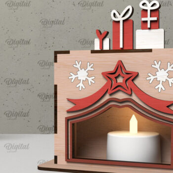 Intra απο ξύλο plywood  Χρώμα wenge 3mm-4mm πάχος - Οικογενειακό Χριστουγεννιάτικο τζάκι με λέιζερ Δίασταση 15x15 cm INTRAFABR-59397132 - Image 1