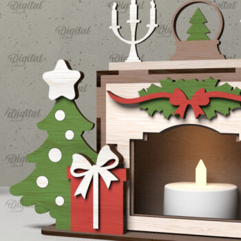 Intra απο ξύλο plywood  Χρώμα wenge 3mm-4mm πάχος - Οικογενειακό Χριστουγεννιάτικο τζάκι με λέιζερ Δίασταση 15x15 cm INTRAFABR-63629199 - Image 1