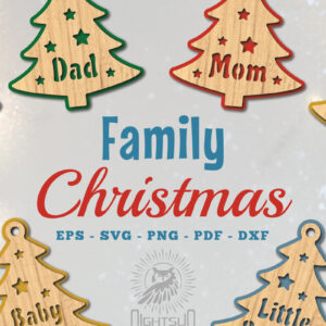 Intra απο ξύλο plywood  Χρώμα wenge 3mm-4mm πάχος - Οικογενειακό χριστουγεννιάτικο στολίδι με Δίασταση 6x6 cm INTRAFABR-86731706