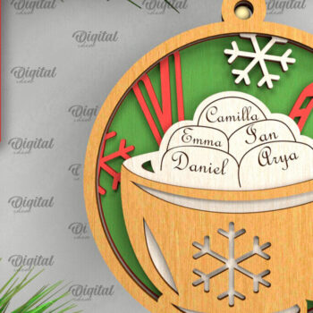 Intra απο ξύλο plywood  Χρώμα wenge 3mm-4mm πάχος - Οικογενειακό χριστουγεννιάτικο στολίδι με λέιζερ Δίασταση 6x6 cm INTRAFABR-60667963 - Image 1