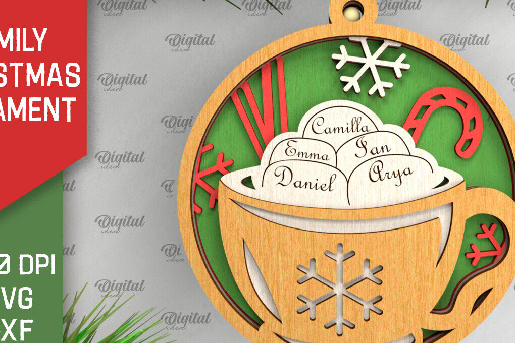 Intra απο ξύλο plywood  Χρώμα wenge 3mm-4mm πάχος - Οικογενειακό χριστουγεννιάτικο στολίδι με λέιζερ Δίασταση 6x6 cm INTRAFABR-60667963