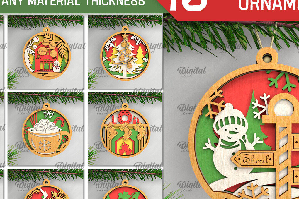 Intra απο ξύλο plywood  Χρώμα wenge 3mm-4mm πάχος - Οικογενειακά χριστουγεννιάτικα στολίδια λέιζερ Δίασταση 6x6 cm INTRAFABR-119435064