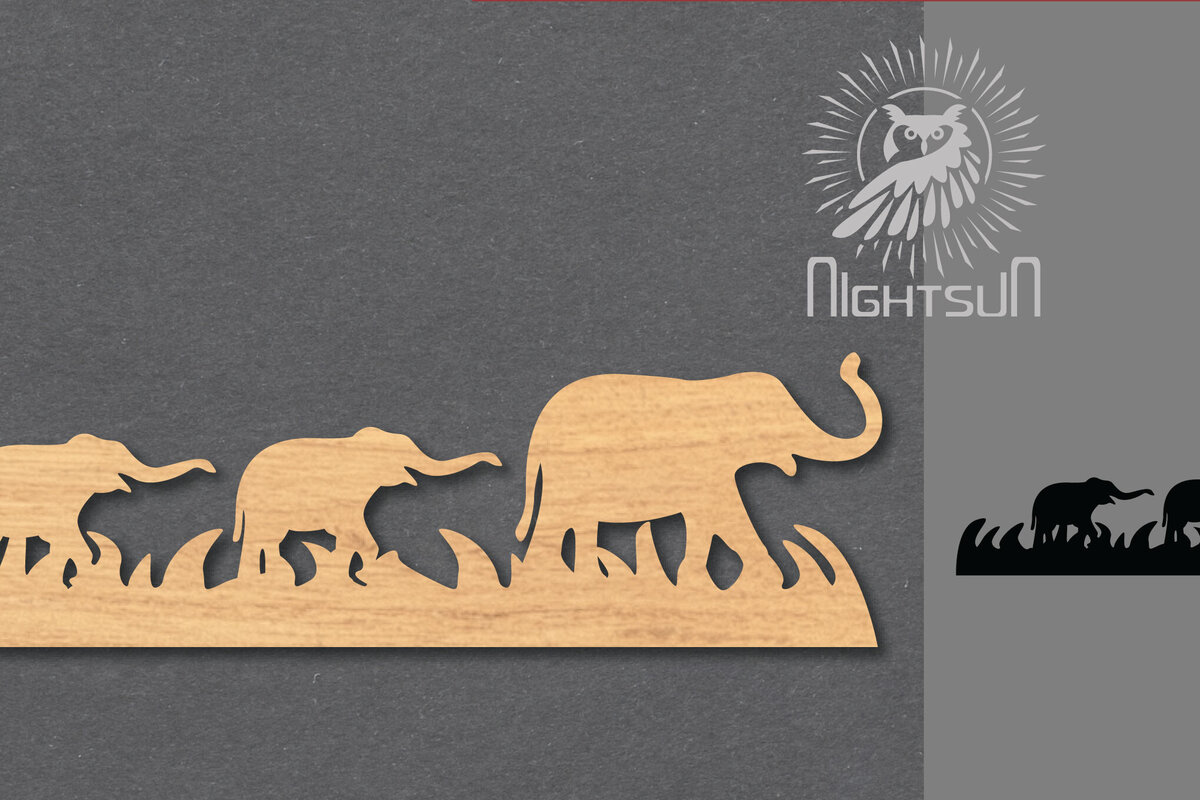 Intra απο ξύλο plywood  Χρώμα wenge 3mm-4mm πάχος - Οικογενειακό ελέφαντα κομμένο με λέιζερ διακόσμηση 1 Δίασταση 20x20 cm INTRAFABR-89849730