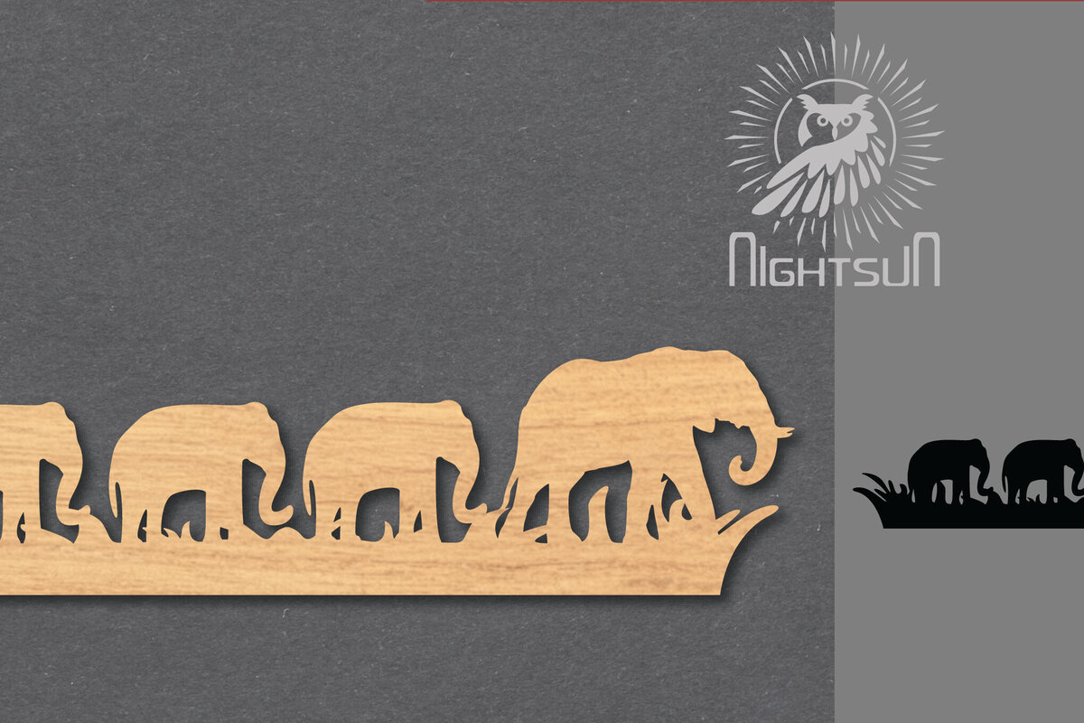 Intra απο ξύλο plywood  Χρώμα wenge 3mm-4mm πάχος - Οικογενειακό ελέφαντα με 2 Δίασταση 20x20 cm INTRAFABR-89849901