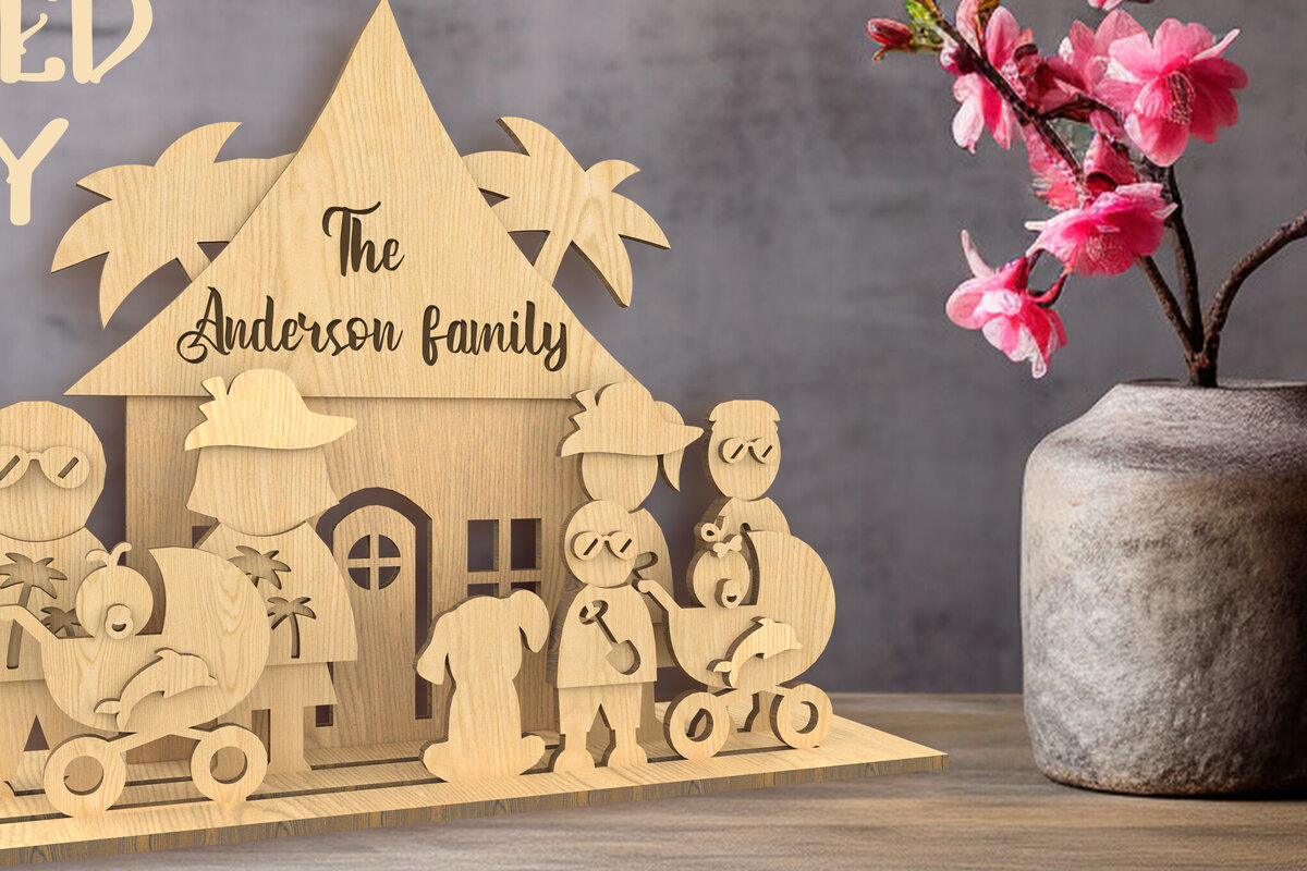 Intra απο ξύλο plywood  Χρώμα wenge 3mm-4mm πάχος - Δίσκος με επίπεδα οικογενειακών φιγούρων. Τρισδιάστατη Δίασταση 30x20 cm INTRAFABR-89851021