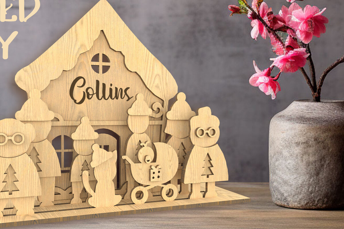 Intra απο ξύλο plywood  Χρώμα wenge 3mm-4mm πάχος - Δίσκος με επίπεδα οικογενειακών φιγούρων. Τρισδιάστατη Δίασταση 30x20 cm INTRAFABR-89851465